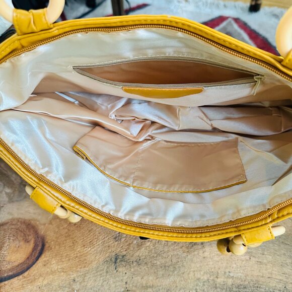 Uddini Purse Boho Bag Black and Tan Circle Fish Scales Leather Bag Beaded Handle - Picture 6 of 6